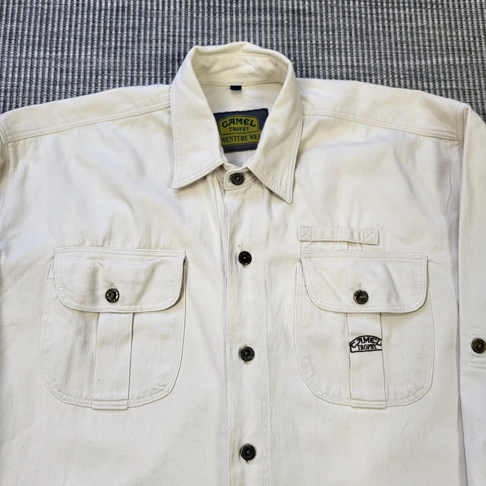 Camisa Safari Trofeo Camel Para Hombre XL Beige Sarga Peso Pesado De Colección Años 90 Foto 4 de 4