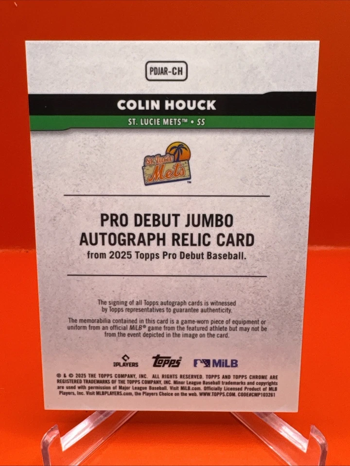 COLIN HOUCK 2025 TOPPS CHROME PRO DEBUT JUMBO PATCH BLUE AUTO /150 - Image 2 of 2