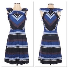 Banana Republic Womens Silk Dress Size 2 Striped Sleeveless Ruffle Preppy Party