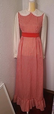 Vtg Gunne Sax Pattern Dress Red Gingham Check Victorian Prairie Cottage Core