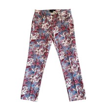 RALPH LAUREN Beige Blue Red Paisley Stretch Modern Straight Ankle Jeans 10
