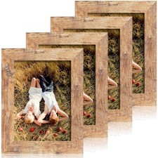 5x7 Picture Frame Set of 4, High Definition Real Glass Rustic Brown Frame, 5 ...