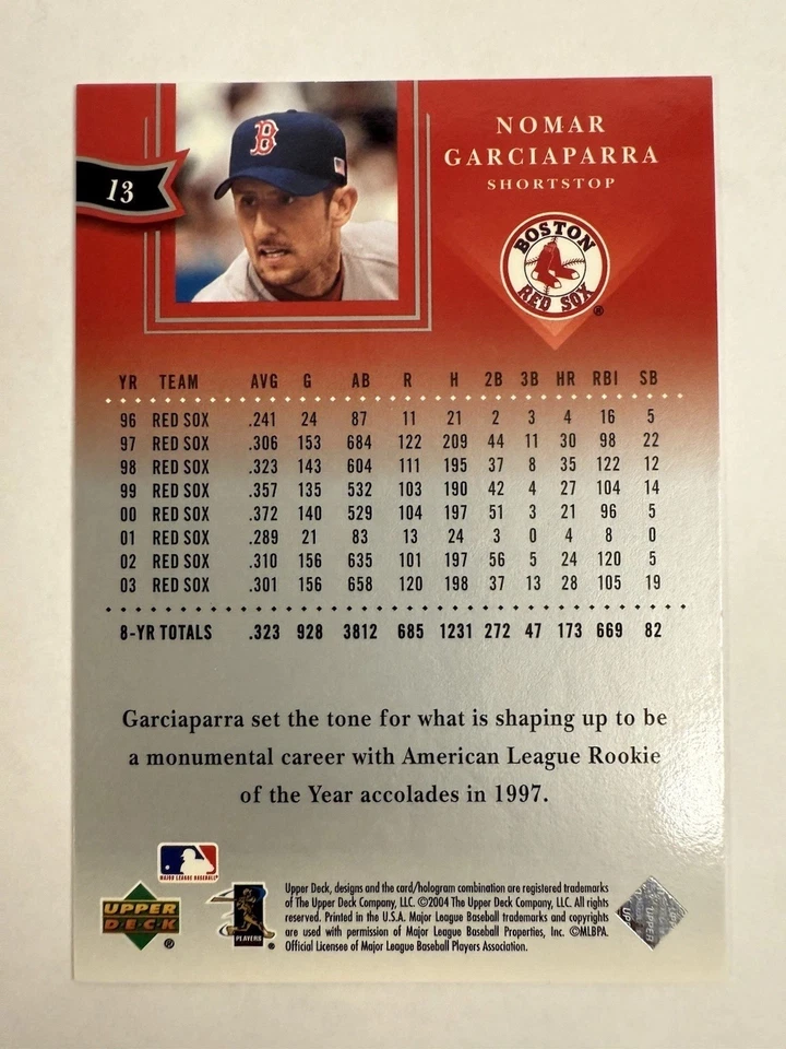 Nomar Garciaparra #13 2004 Upper Deck Diamond Collection All Star Lineup NM/LP - Image 2 of 2