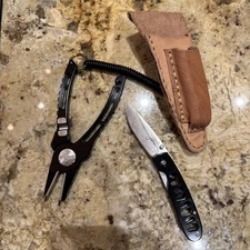 Abel #2 Fly Fishing Pliers and Knife Combo set with Leather Sheath & Leash Mint