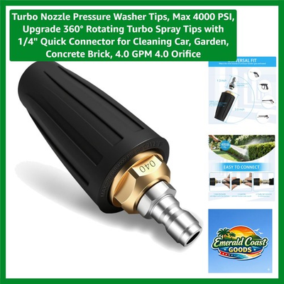 #ad Durable Turbo Nozzle Pressure Washer Tip 360° Spray Ideal for Tough Stains $15.63