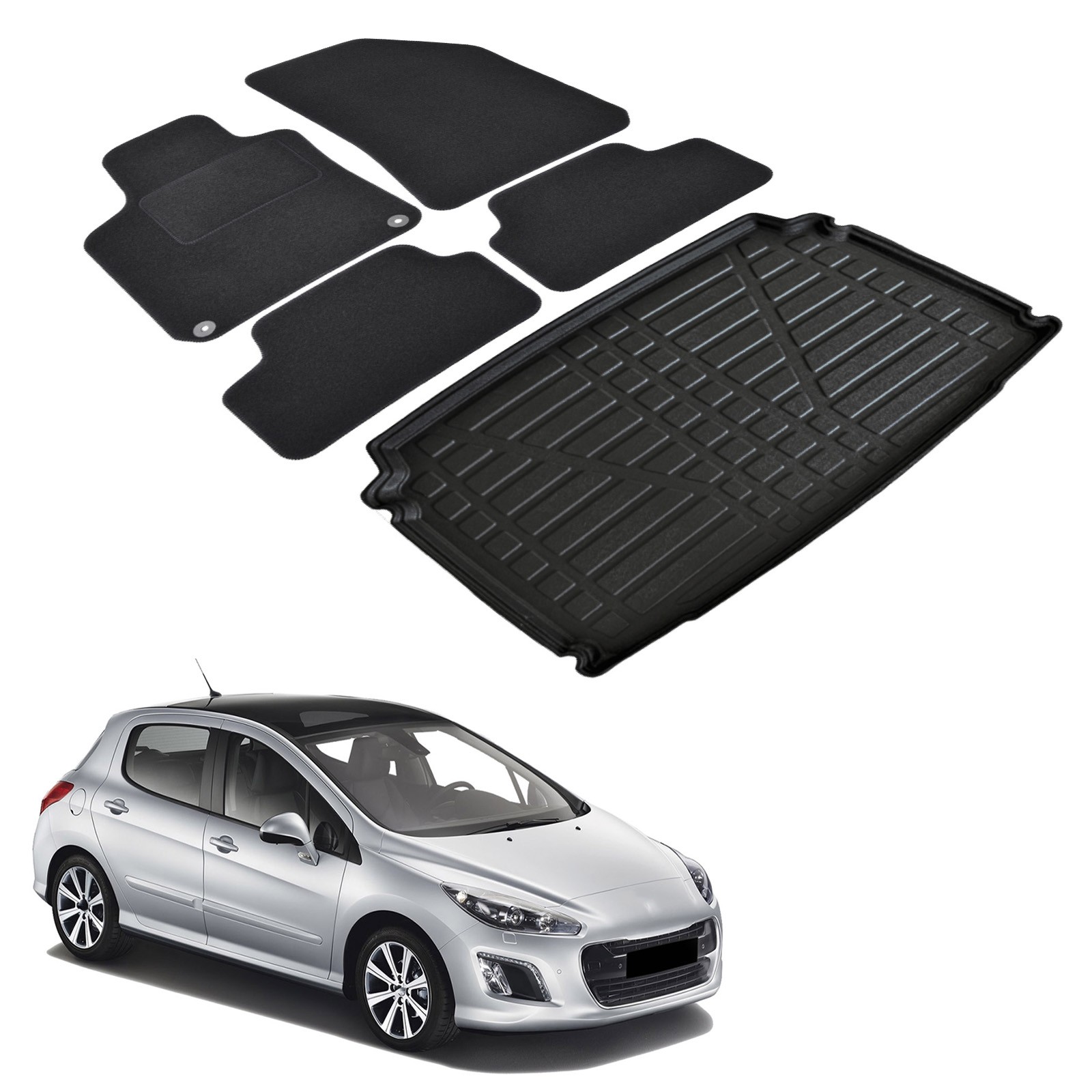 Jeu de tapis auto et tapis de coffre Peugeot 308 2014-2021 hayon sur mesure