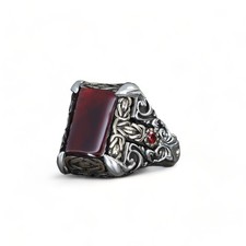 BayVog Byzantine Chain Design 925 Sterling Silver Garnet Stone Men's Ring,
