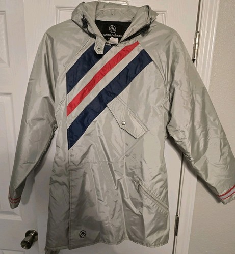 Vtg Fox Point Wheels of Man Insulated Cycling Silver Parka Jacket Large USA