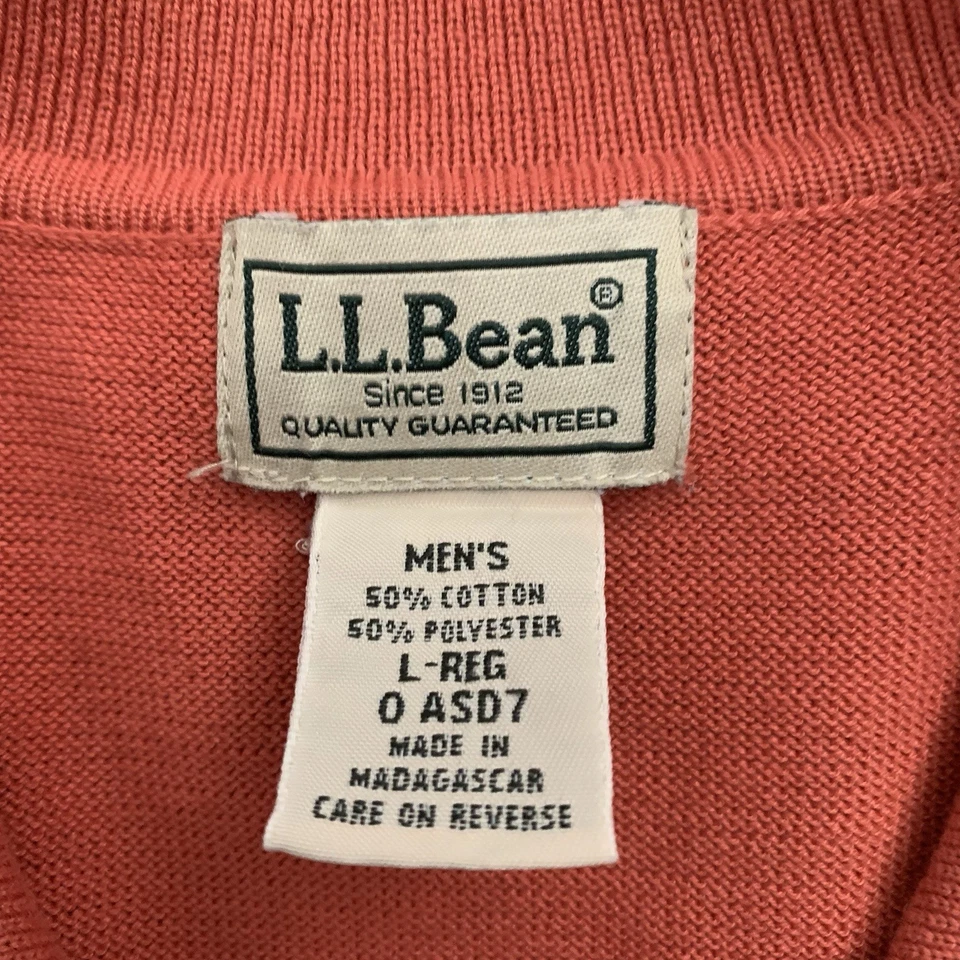 Suéter LL Bean Para Hombres Grande Tejido Salmón Pullover Cuello Polo Mezcla Algodón Ligero Foto 2 de 4
