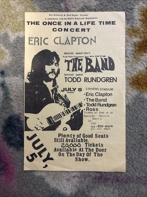 Once In A Lifetime Concert: Eric Clapton Hand Bill July 5, 1974 The Band, Todd