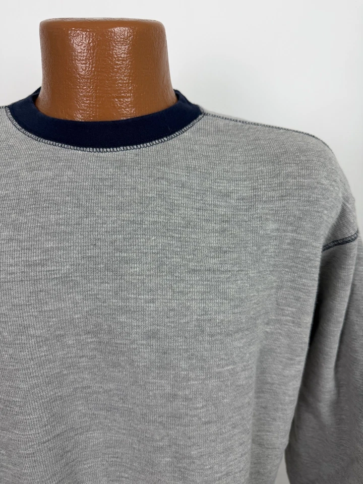 Camisa de Colección Años 90 Punto Gofre Hombres Pequeña Gran Tamaño Mínimo Contraste Puntada Gris Foto 2 de 4