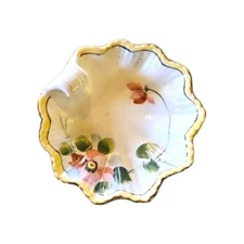 Nippon 1940 Handpainted Nut Dish – Scalloped Gilded Edge w/ Poppies – Vintage