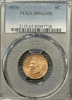 1874 INDIAN CENT PCGS MS65 RB