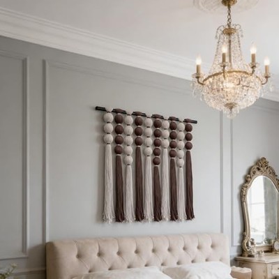 Large Macrame Wall Hanging Handmade Boho Sphericity 39''L x 39''H Taupe Brown