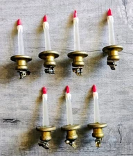 Vintage Glass Clip-On Christmas Tree Candle Ornaments Set Of 7 Brass Holders 