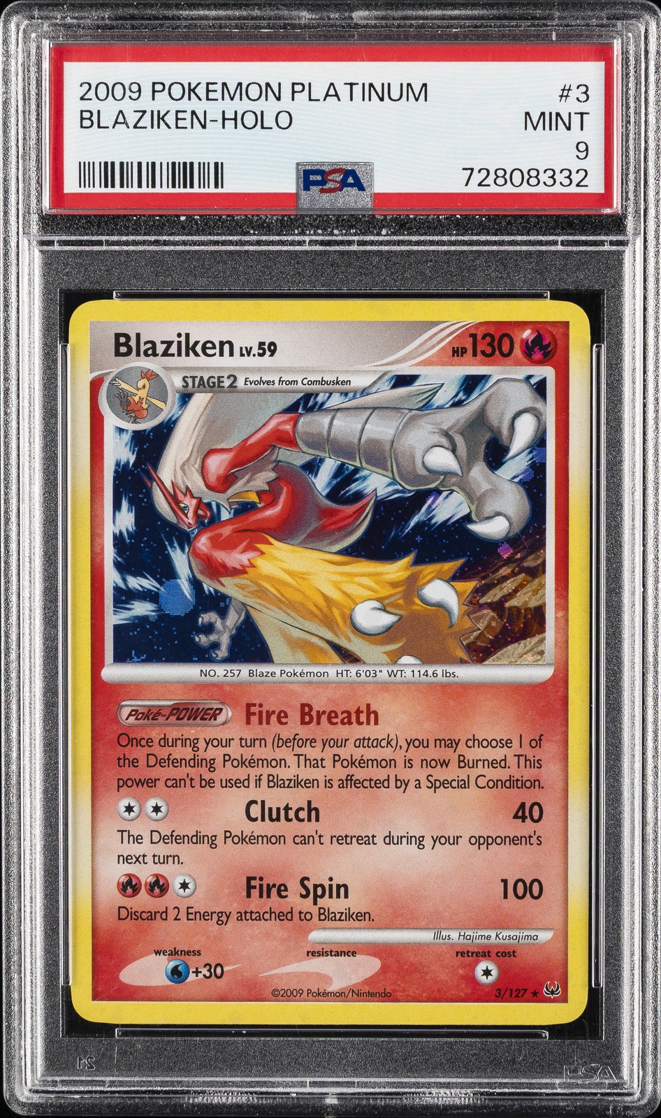 2009 POKEMON PLATINUM #3 BLAZIKEN-HOLO PSA 9