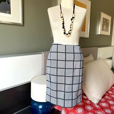 Ann Taylor Black and White Striped and Boxes Skirt 2P