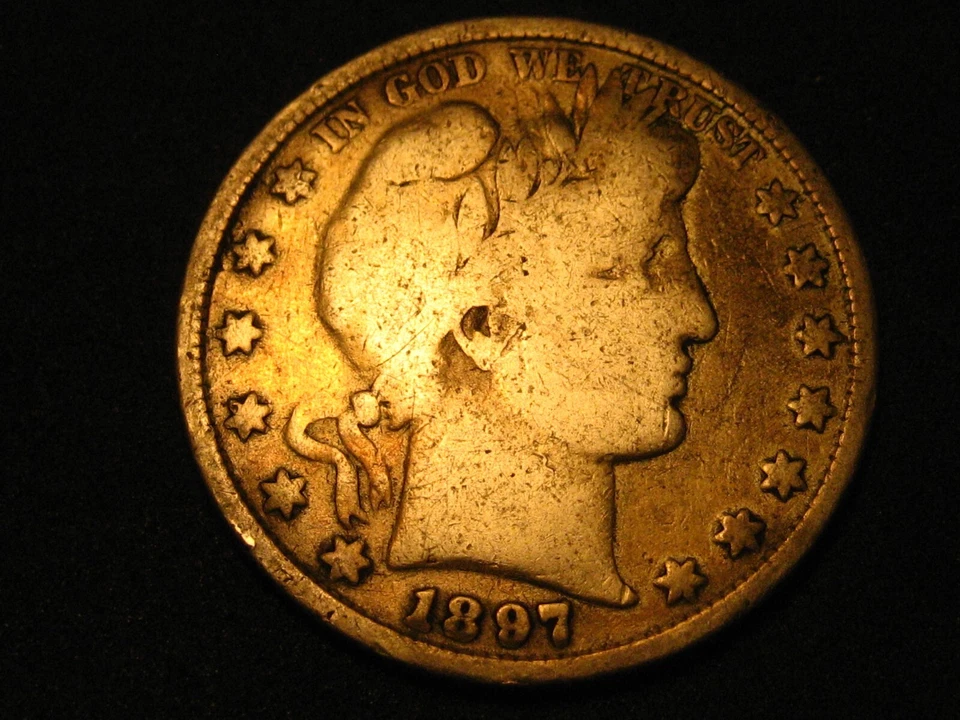 1897-P 90% Silver Barber Half Dollar Good ERROR IMPRINT ON SHIELD  ^^^^^ - Image 3 of 4