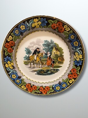 RARE Antique 19th Century French Victorian Faience Creil Plate Man on Horse 