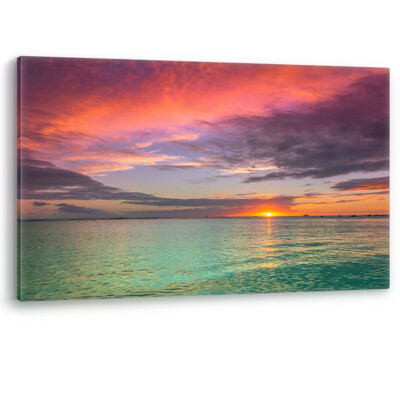 Sonnenuntergang am Ala Moana Strand Honolulu Hawaii großes Leinwand Wandbild Bild Druck