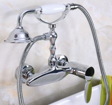 Modern Chrome Brass Wall Mount Bathroom Hand Shower Faucet Mixer Tap Set 2na182