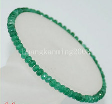 AAA Natural 2x4mm Faceted Green Emerald Gem Beads Stretchy Bracelet 6"-8.5"