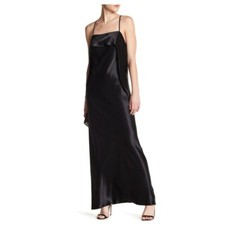 NWT $529 ABS by Allen Schwartz Black Draped Satin Gown Size 0 C1124