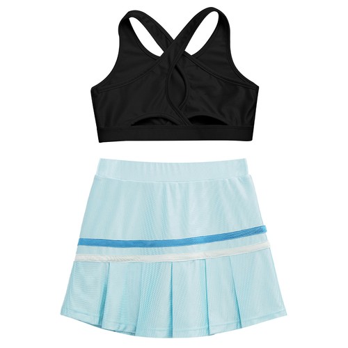 Kids Girls Crop Top With Skirt Cross Back Activewear Summer Sportswear Set Mini - Picture 67 of 83