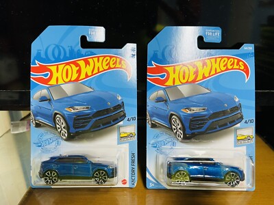 Hot Wheels '17 Lamborghini Urus Blue #64 64/250 Factory Fresh 4/10. Lot of 2. A+