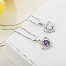 Women Girl Sterling Silver Plated Heart CZ LOVE Pendant Necklace 18" Chain Gift