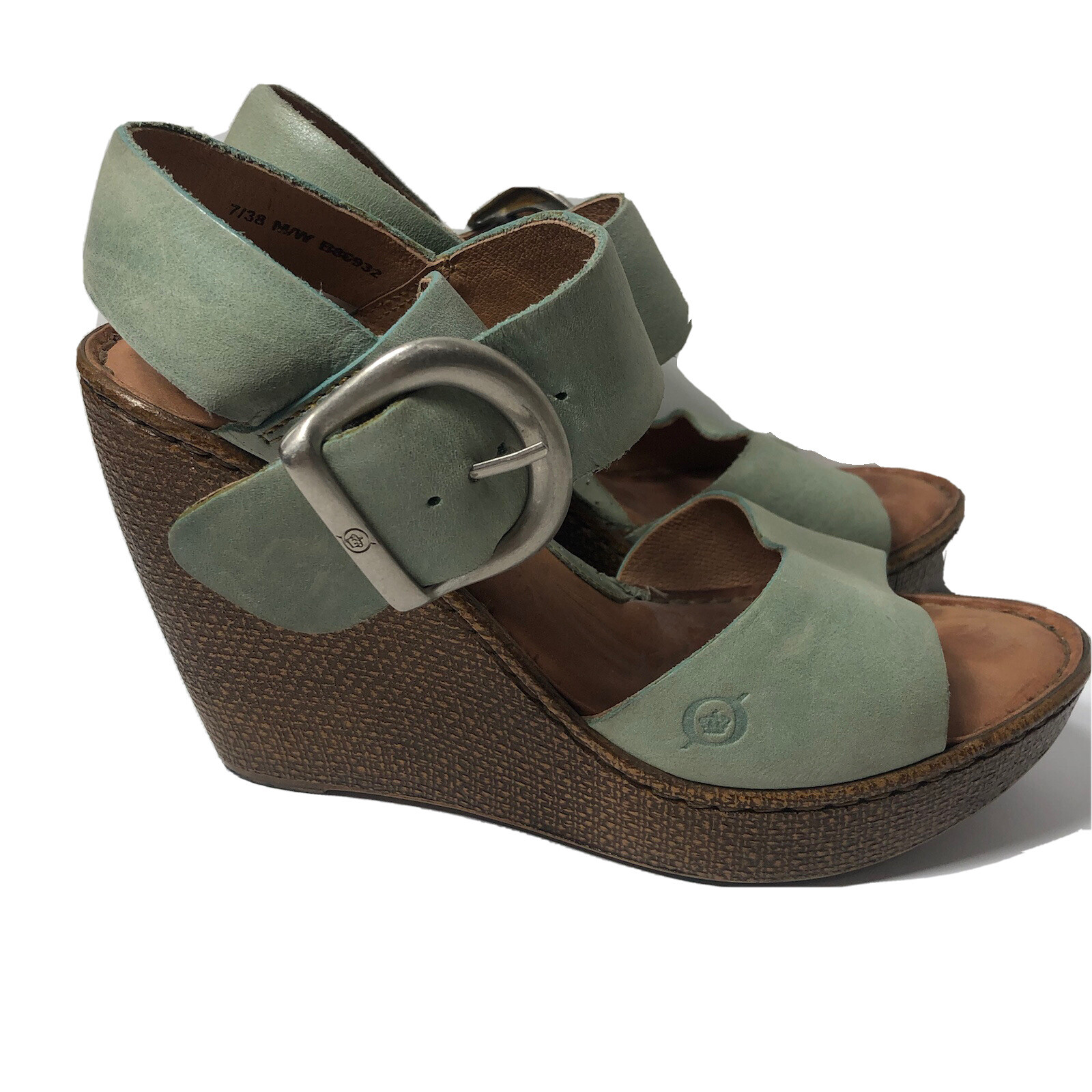 Born leather mint green wedge sandals. Size 7. | eBay