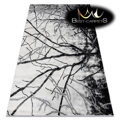 Exklusiver Moderner Teppich ''EMERALD'' Glamour Baum Floral SCHWARZ SILBER Hochwertig