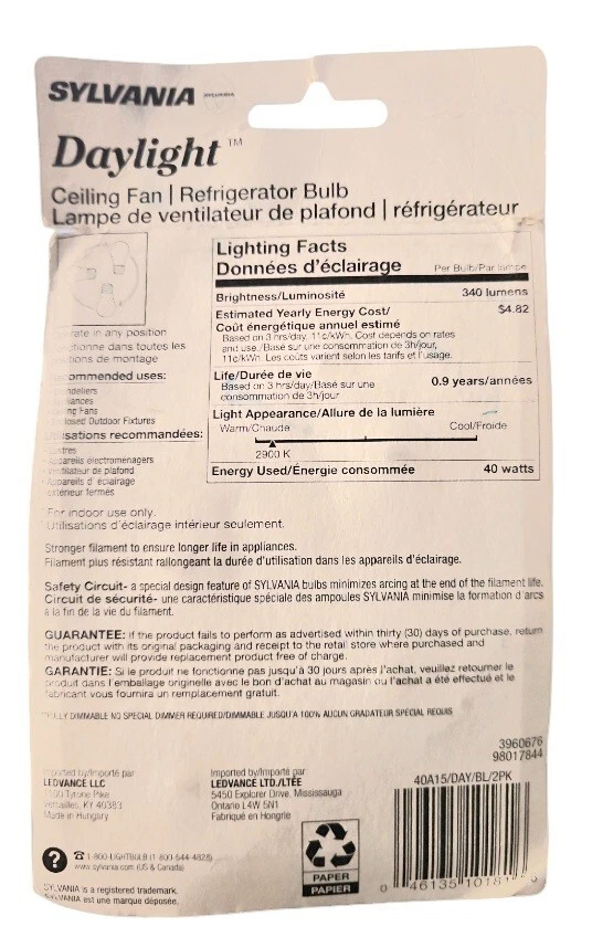 SYLVANIA Home Lighting 10181 Incandesent Bulb, A15-40W-2850K, Medium Base - Image 2 of 2