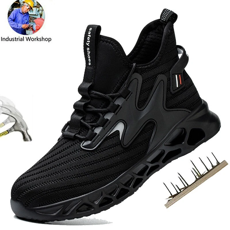 Mens Work Safety Shoes Steel Toe Lightweight Boots Indestructible Sneaker Black