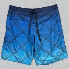 OP Ocean Pacific Swim Trunks Men's XL Blue Plaid Lined Surf Beach Vacation