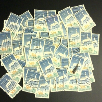 Postage Stamps For Crafting: 1957 3c Wildlife (Cranes); Multi-Color; 50 Pieces