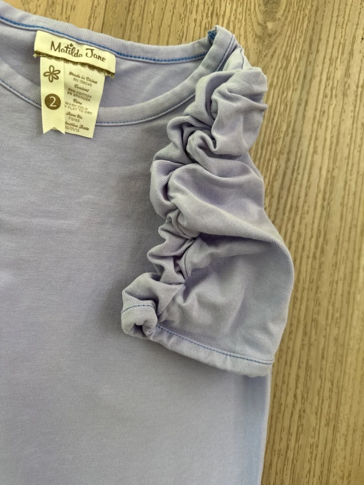 Top Matilda Jane Niñas Lila Periwinkle Manga Corta Acanalado Talla 2 Mezcla de Algodón Foto 3 de 4
