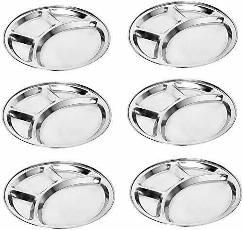 Prato de jantar feito à mão Bhojan aço inoxidável Thali 4 compartimentos diâmetro 10 polegadas - Imagem 4 de 4