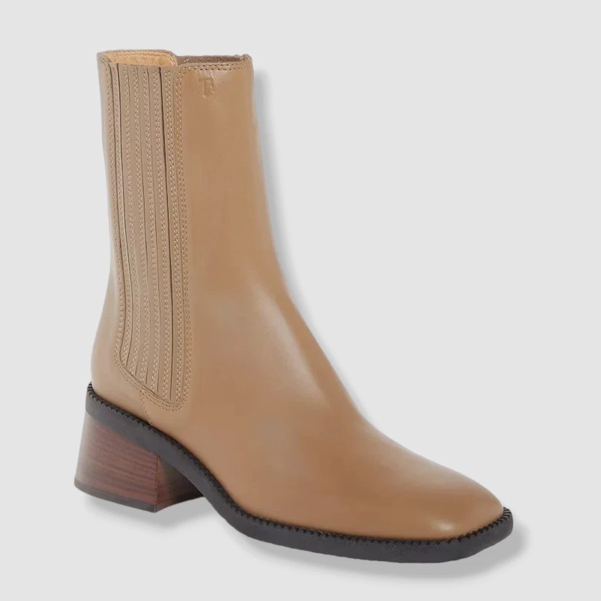 1125 Tod s Womens Beige Leather Square Toe Chelsea Boots Shoes