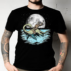 Funny Bigfoot Riding Nessie Loch Ness Monster Full Moon T-Shirt All Size Unisex