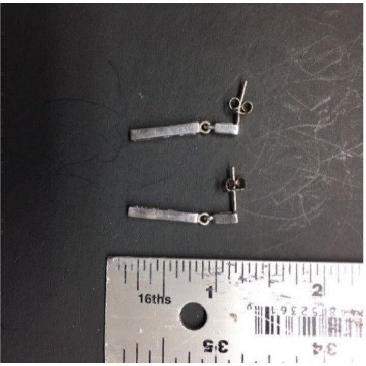 Drop Dangle Pierced Earrings Rectangular Silver R… - image 4