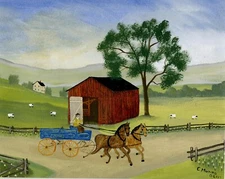 C. Munro orig.  "The Blue Wagon"  Folk Art painting