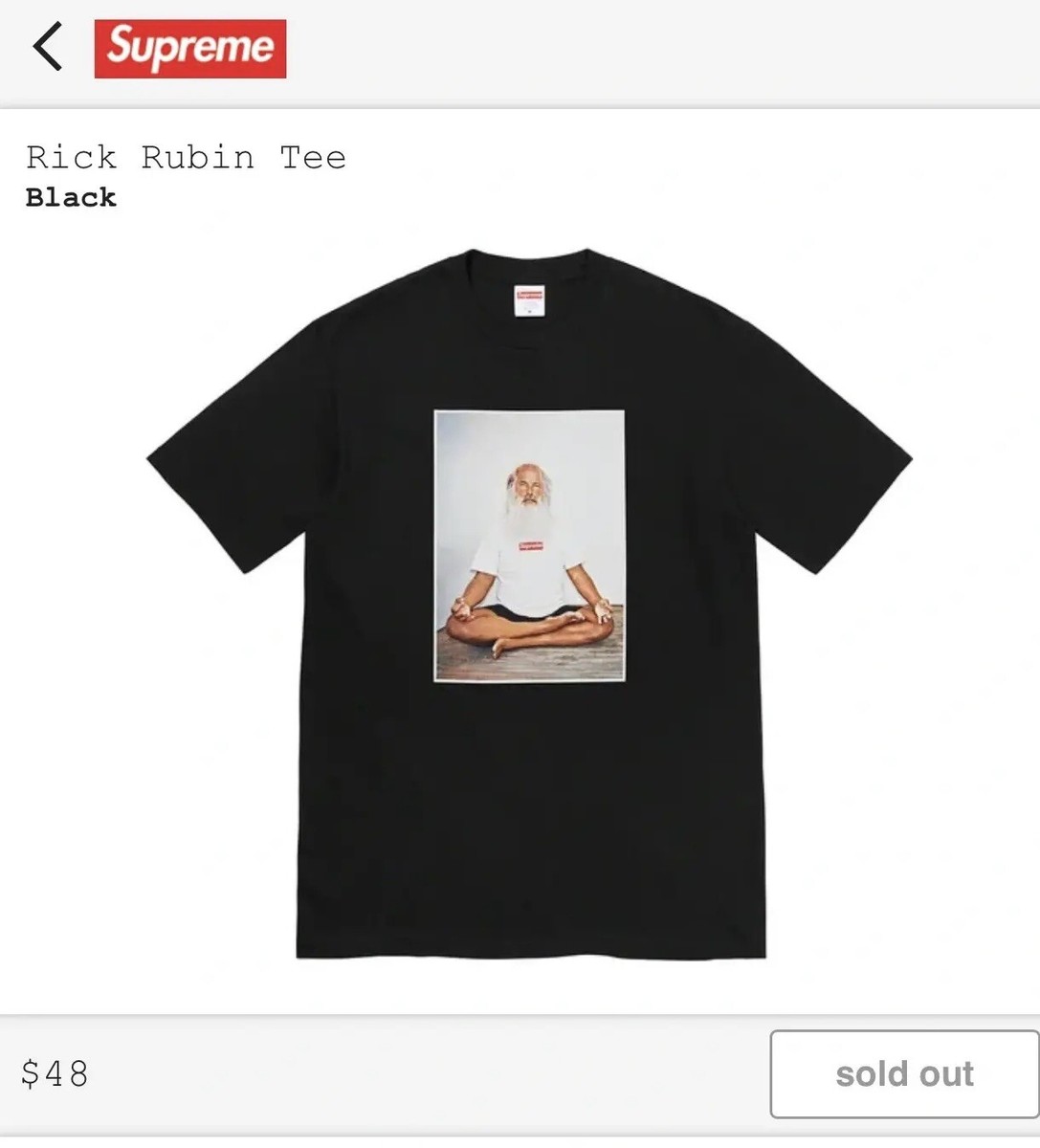 Supreme Rick Rubin Photo Tee FW21 Black Size Large BNWT | eBay