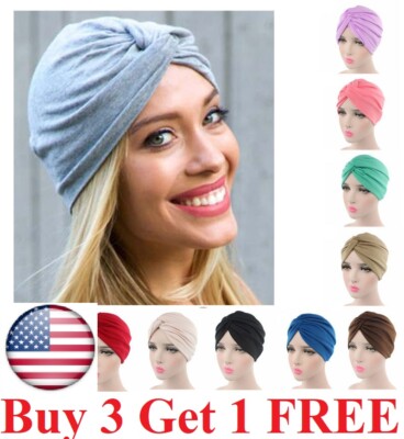 African Stretch Head Wrap Indian Hat Women Braid Hijab Turban Chemo Cap Headwear