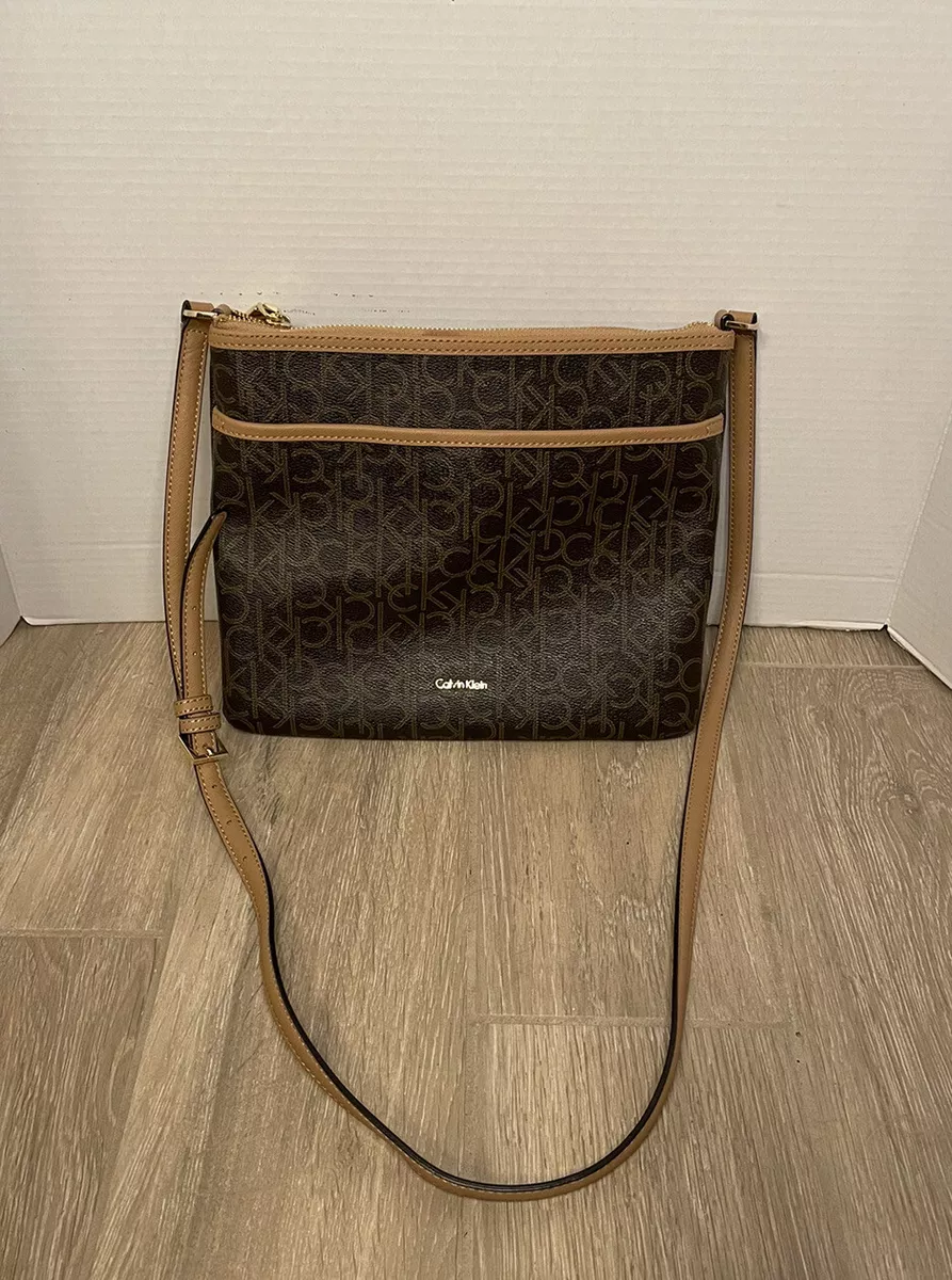 Calvin Klein Hudson Monogram Logo Crossbody Bag in Brown