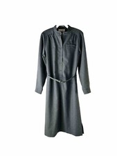 Vintage 70s Womens 8 Gray Button Belt Dress Gray USA Secretary Mod Classy
