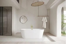Bathtub Glossy White Freestanding Modern Acrylic Bathroom Soaking Bath tub 71"