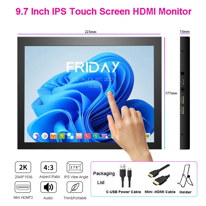 Écran Tactile Portable - Moniteur Tactile 13,3 Pouces, FHD 1920x1080 IPS  HDMI VGA, Écran Moniteur pour Ordinateur Portable, PC, Industriel, PS4,  Xbox, Raspberry Pi