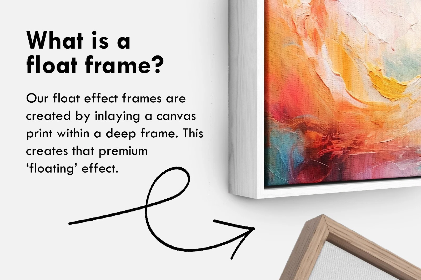 CUSTOM float effect frame for your gallery wrapped canvas, BLACK,WHITE,GOLD,OAK