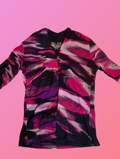 Purple, pink, white and black y2k abstract 1/4 sleeve top- size S